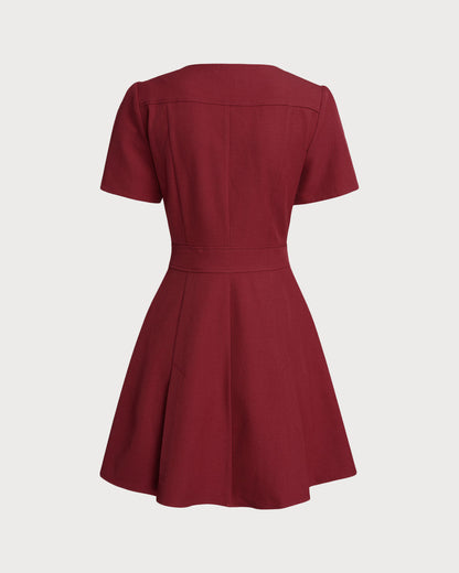 Red U-Neck A-Line Mini Dress